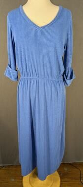 Vintage 1970s Goldrush Terry Cloth Dress Size 14 Blue Elastic Waist